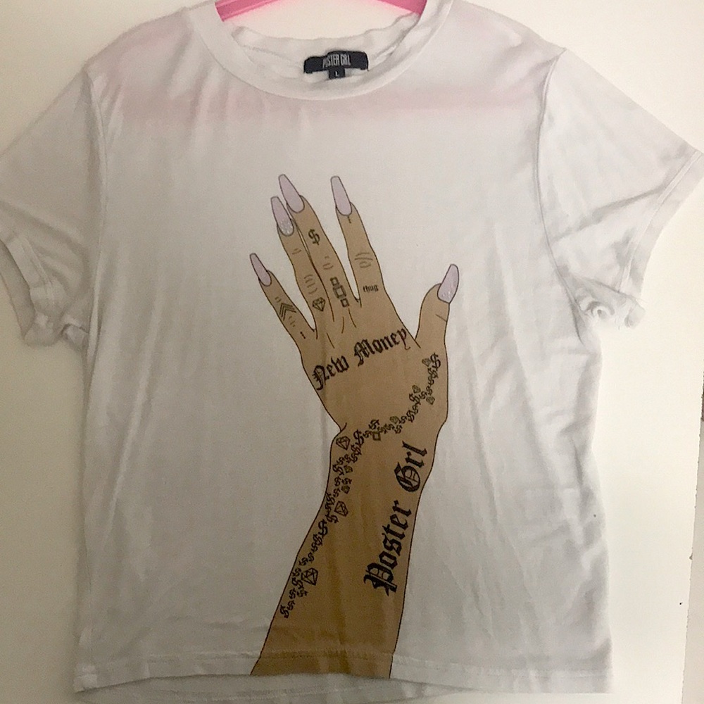 Dolls Kill White Crop Top with Tattooed Hand